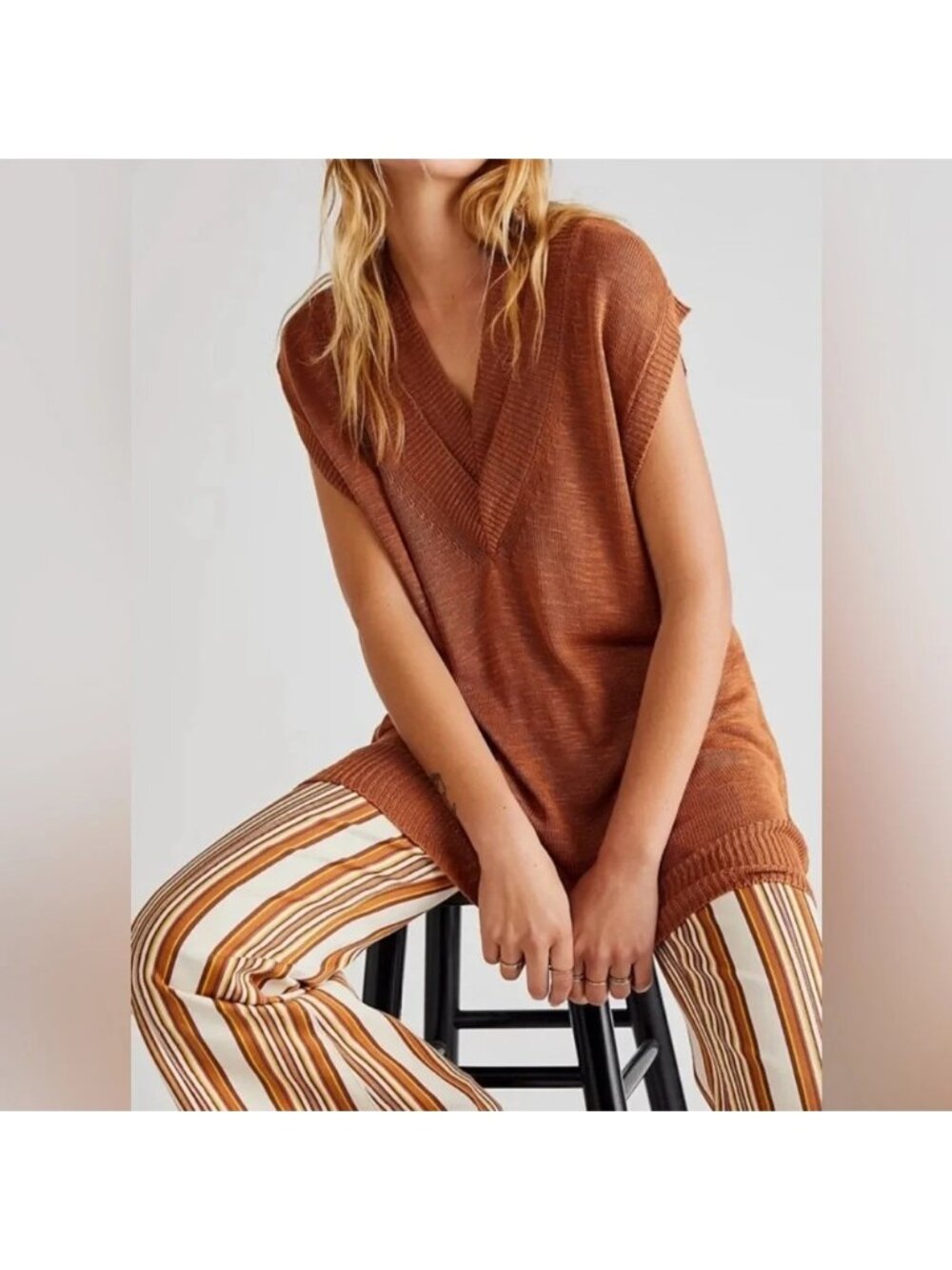 FREE PEOPLE HANNAH TUNIC VEST Mustard Brown L